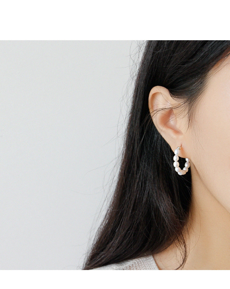 Silver Pearl Minimalist Earring Hoops