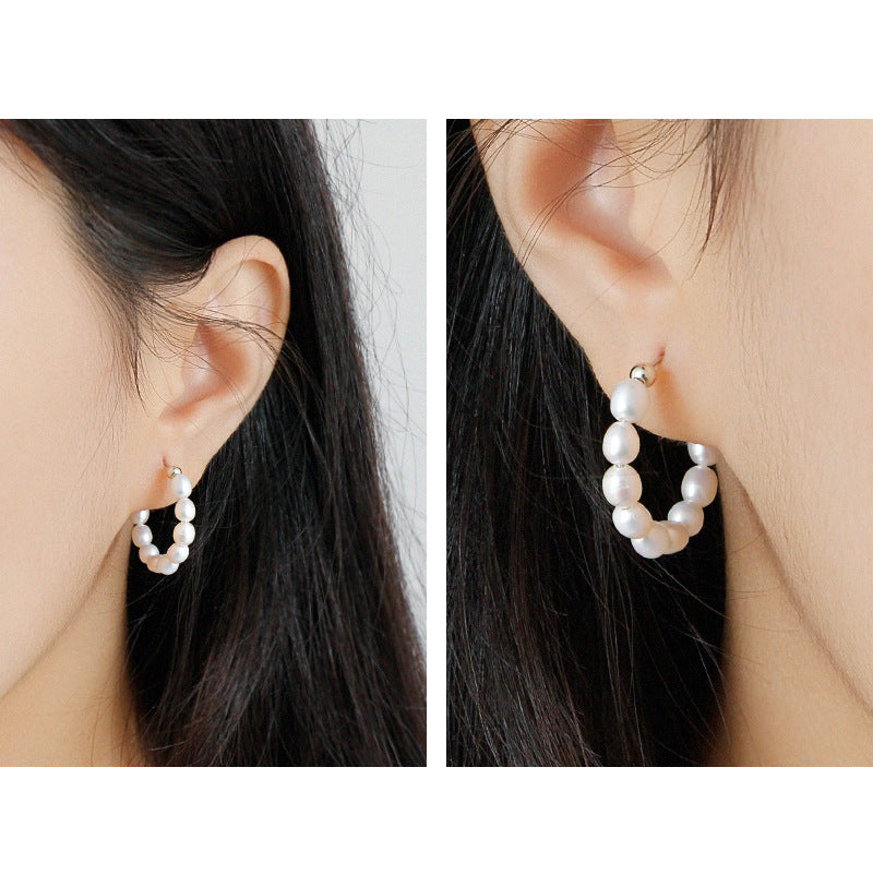 Silver Pearl Minimalist Earring Hoops