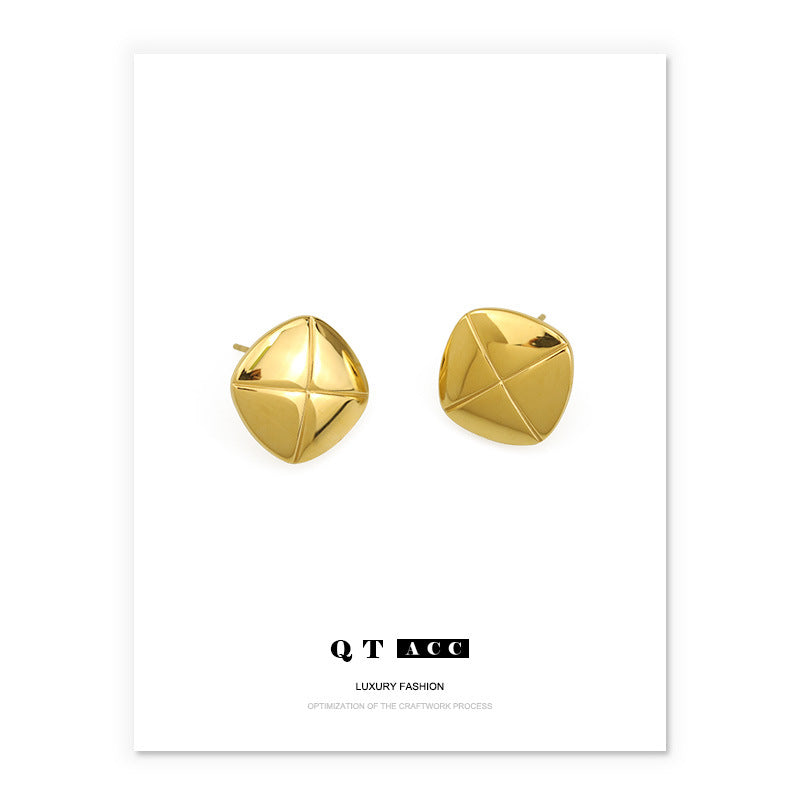 Gold Plated Diamond Square Minimalist Earring Stud