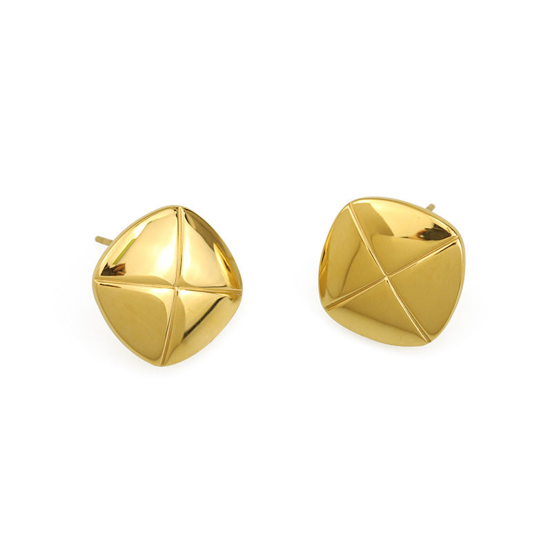 Gold Plated Diamond Square Minimalist Earring Stud