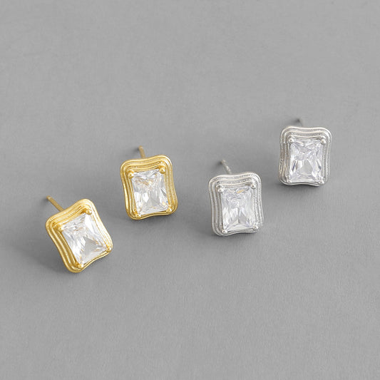 Silver Cube Cz Minimalist Earring Stud