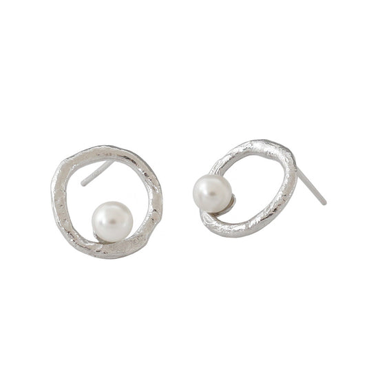 Gold Plated Round Pearl Minimalist Earring Stud