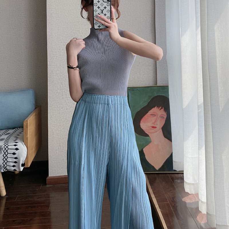 Wide Plissé Pleated Trousers