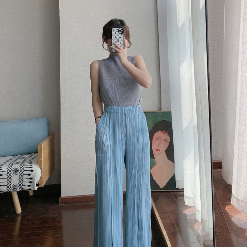 Wide Plissé Pleated Trousers