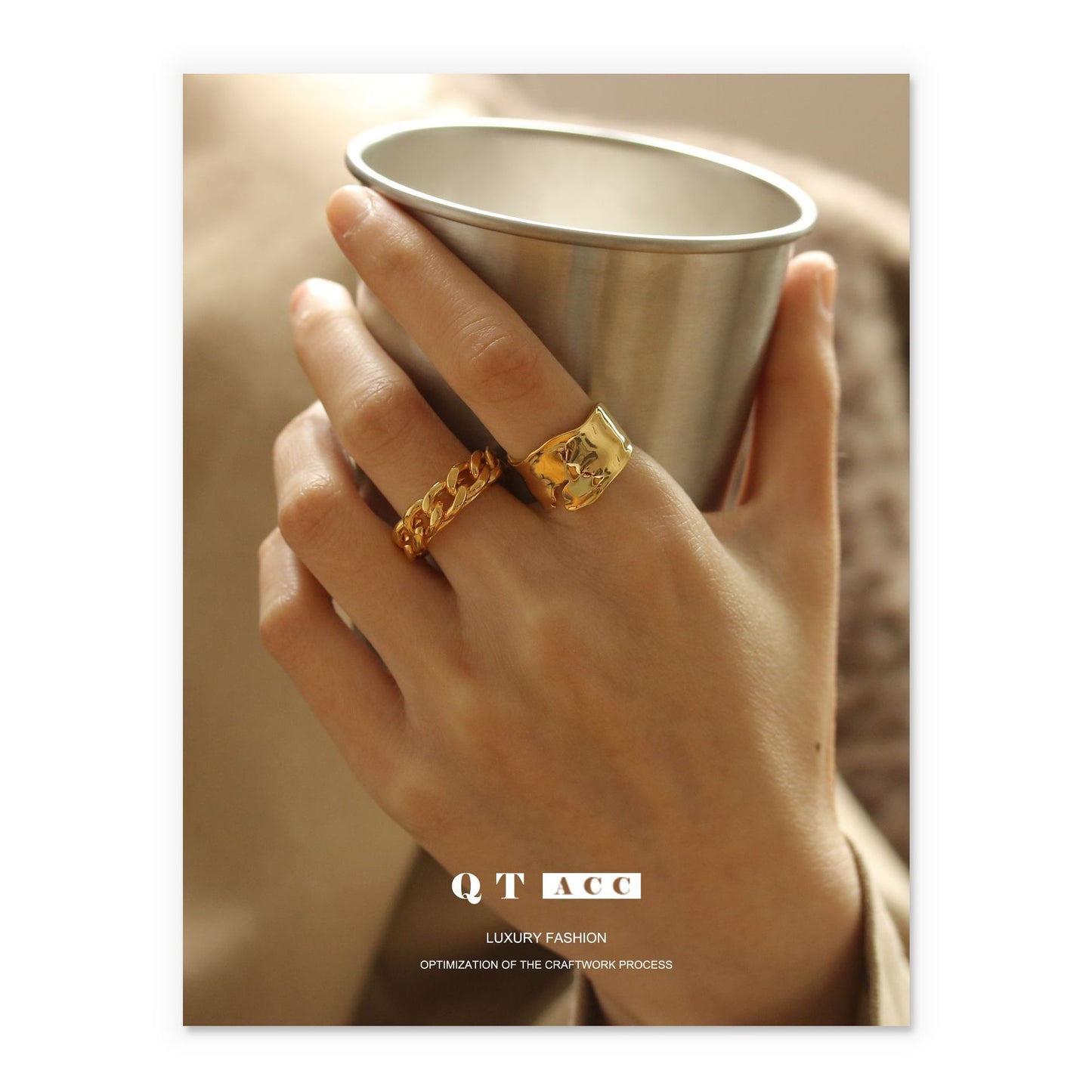 Gold Plated Geometric Stripe Minimalist Ring