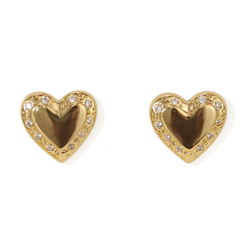 Gold Plated Heart-shaped Zircon Minimalist Earring Stud