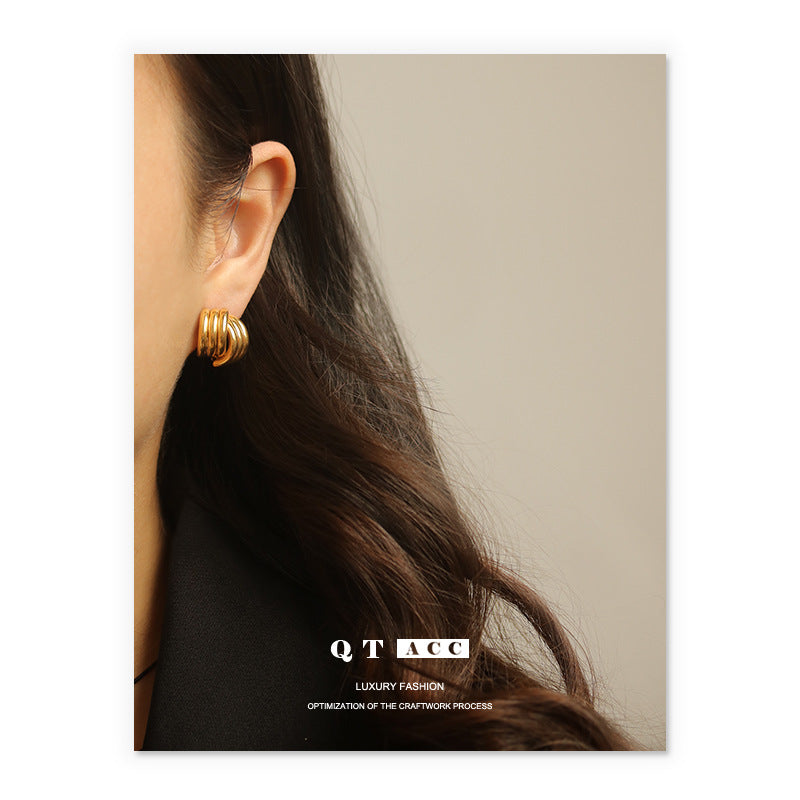 Gold Plated Line Minimalist Earring Stud