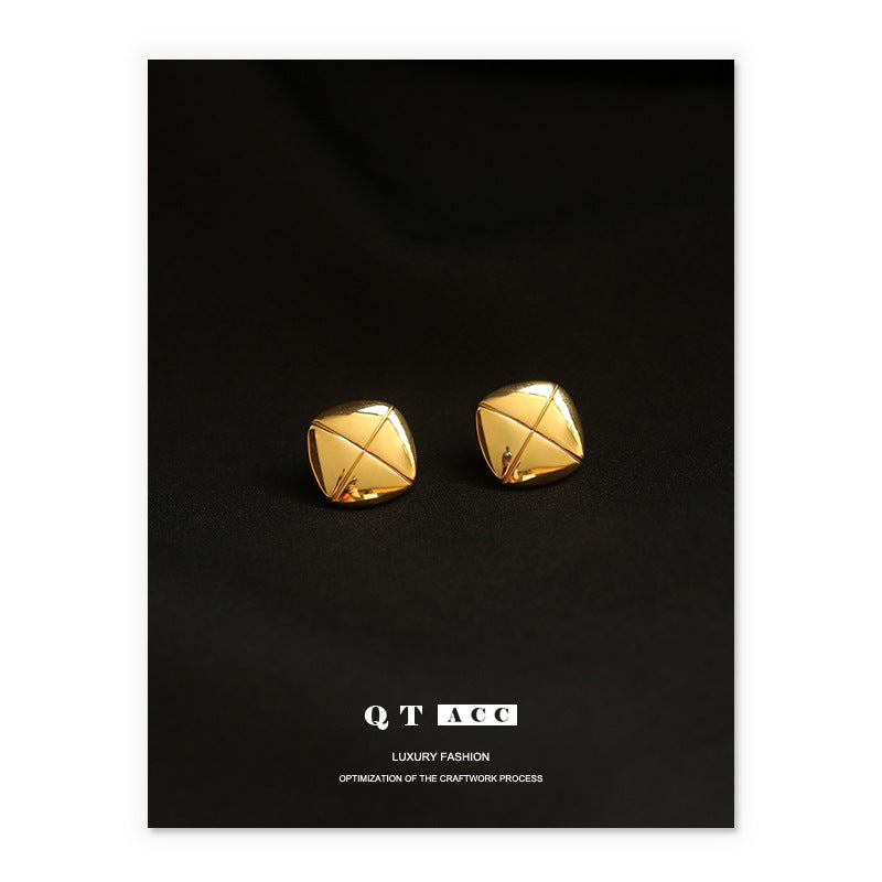 Gold Plated Diamond Square Minimalist Earring Stud