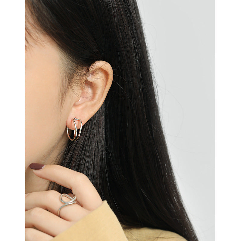 Gold Plated Double Twist Minimalist Earring Stud