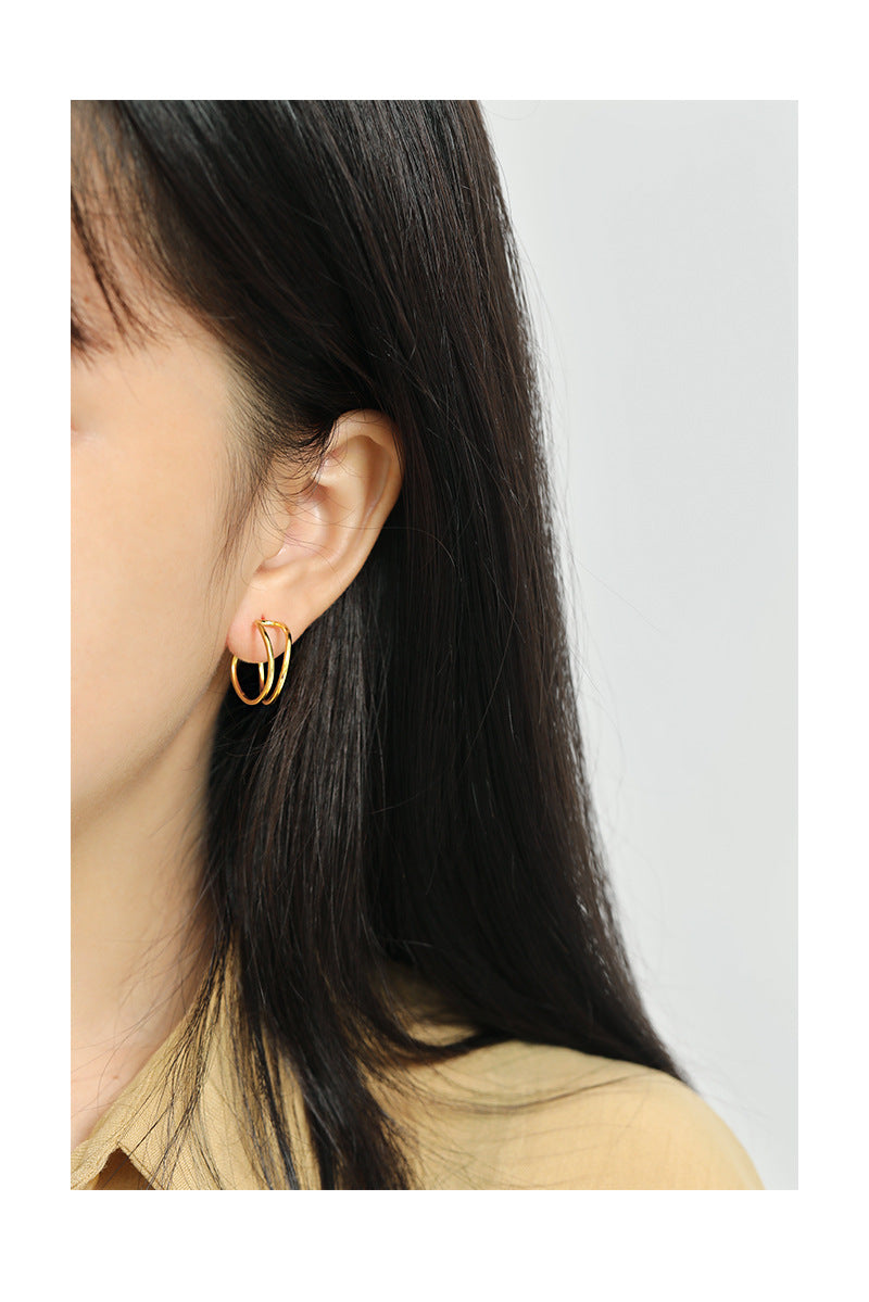 Gold Plated Double Twist Minimalist Earring Stud