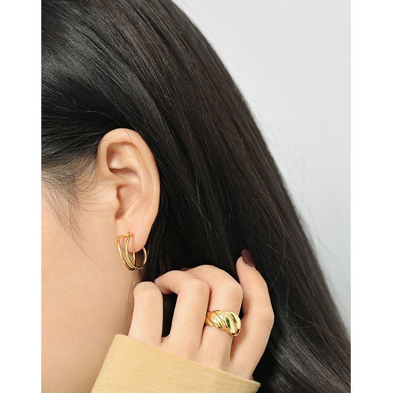 Gold Plated Double Twist Minimalist Earring Stud