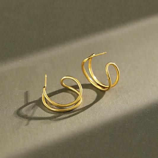 Gold Plated Double Twist Minimalist Earring Stud