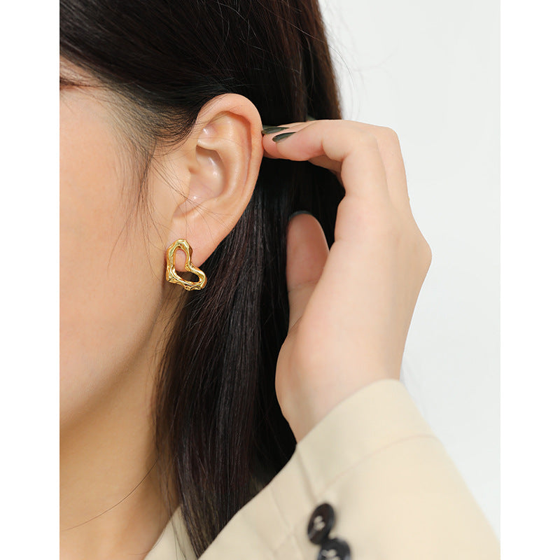 Gold Plated Heart Minimalist Earring Stud