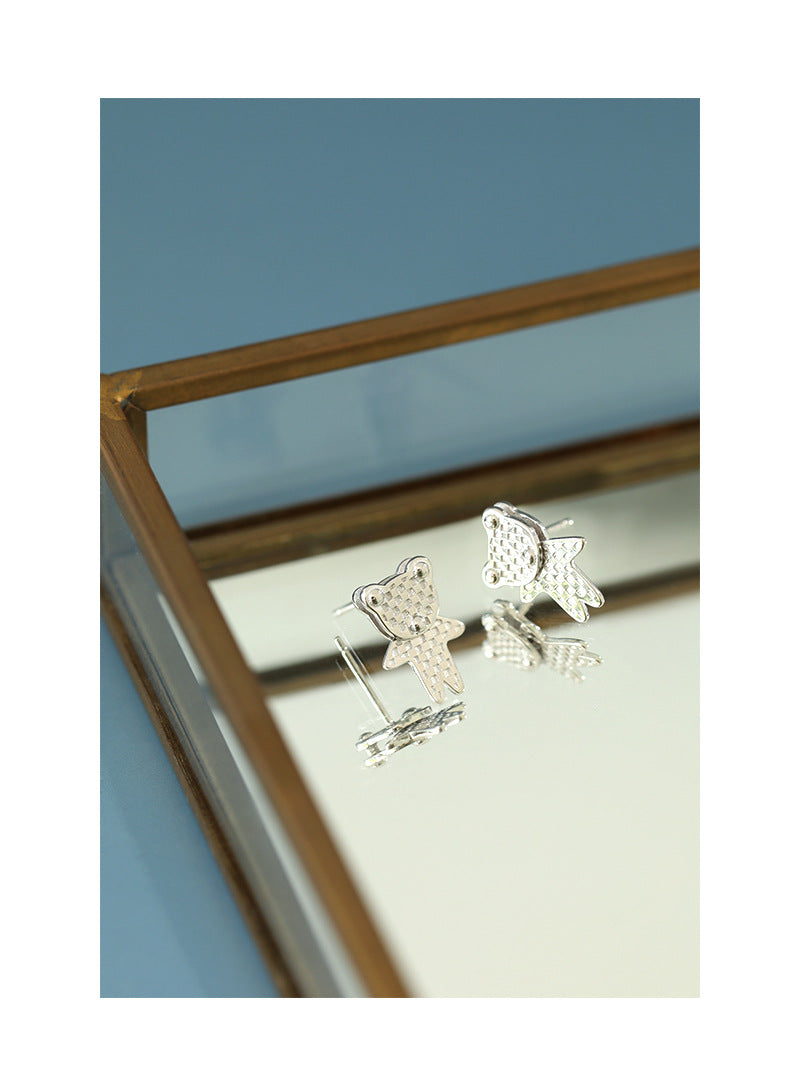 Silver Cz Bear Minimalist Earring Stud