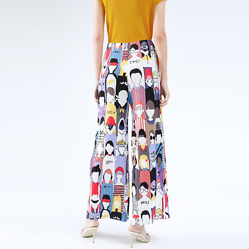 Plissé Pleated Casual Hip-Hop Print Trousers