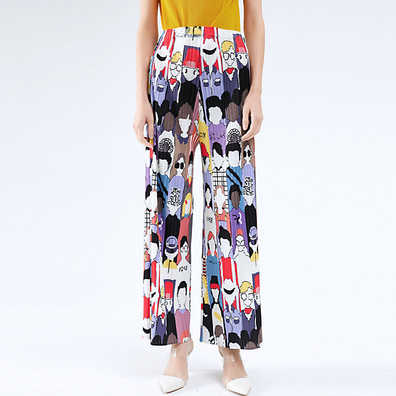 Plissé Pleated Casual Hip-Hop Print Trousers