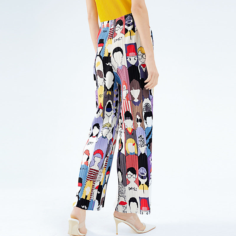 Plissé Pleated Casual Hip-Hop Print Trousers