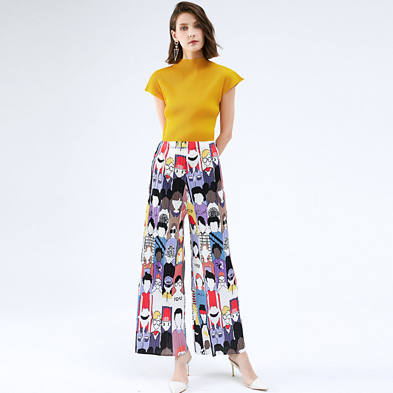 Plissé Pleated Casual Hip-Hop Print Trousers