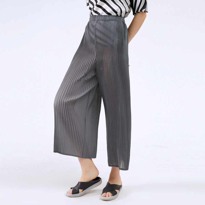 Wide Plissé Pleated Trousers