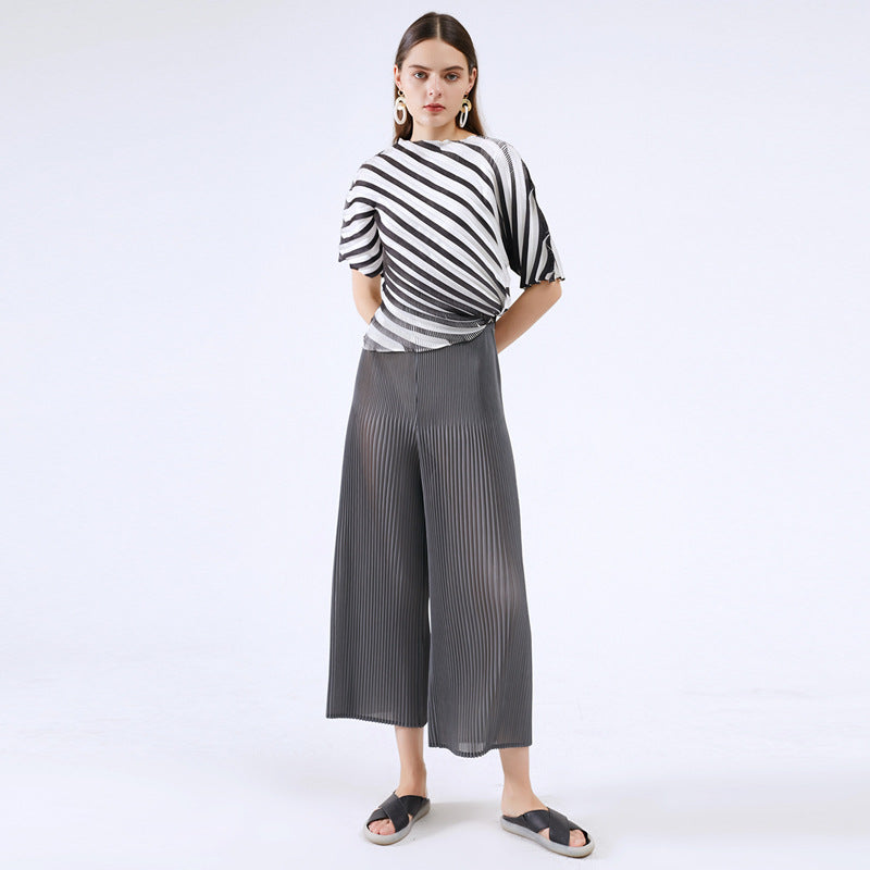 Wide Plissé Pleated Trousers