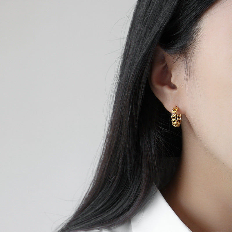 Gold Plated Grid Minimalist Earring Hoops