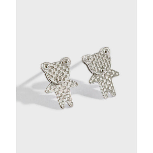 Silver Cz Bear Minimalist Earring Stud