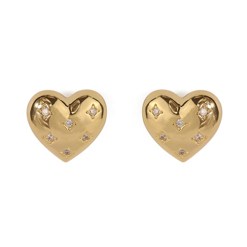 Gold Plated Heart Zircon Heart Minimalist Earring Stud