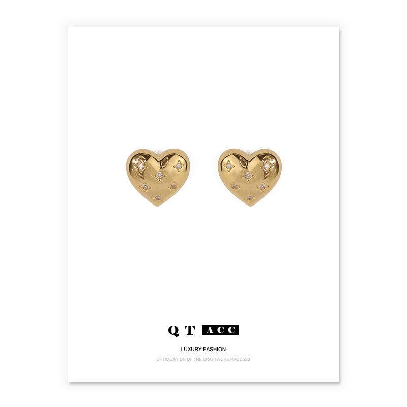 Gold Plated Heart Zircon Heart Minimalist Earring Stud