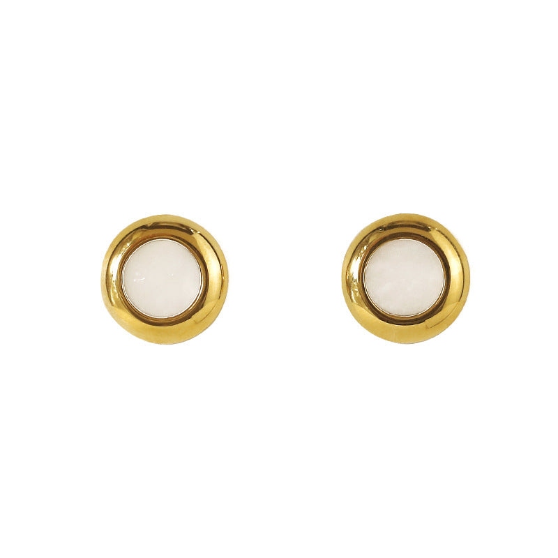 Gold Plated Round Natural Shell Minimalist Earring Stud