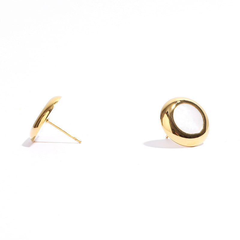 Gold Plated Round Natural Shell Minimalist Earring Stud