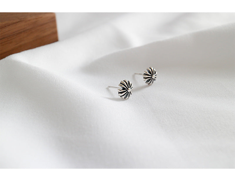 Silver Chrysanthemum Minimalist Earring Stud