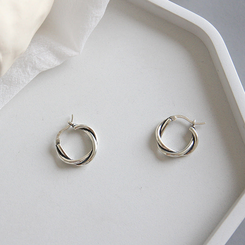 Silver Twist Minimalist Earring Hoops