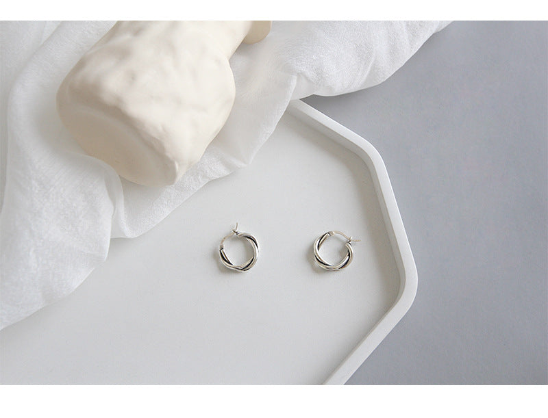 Silver Twist Minimalist Earring Hoops