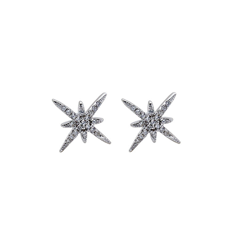 Silver Snowflake Cz Minimalist Earring Stud