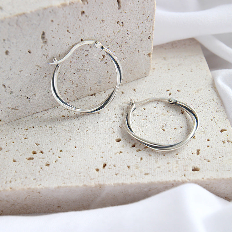 Silver Twist Minimalist Earring Hoops