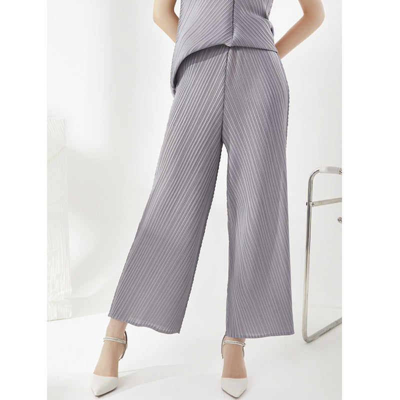 Plissé Pleated Casual Loose High Waist Trousers