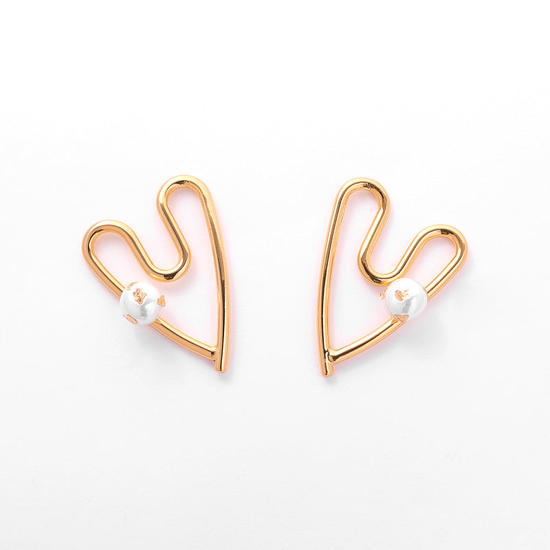 Gold Plated Hollow Line Love Heart Minimalist Earring Stud