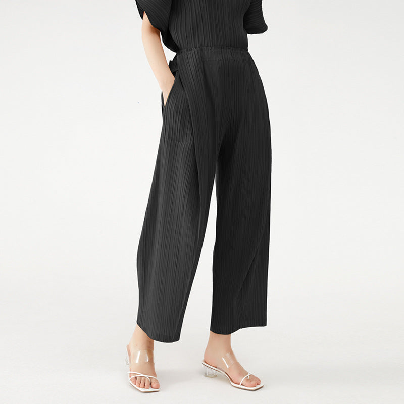 Wide Plissé Pleated Trousers