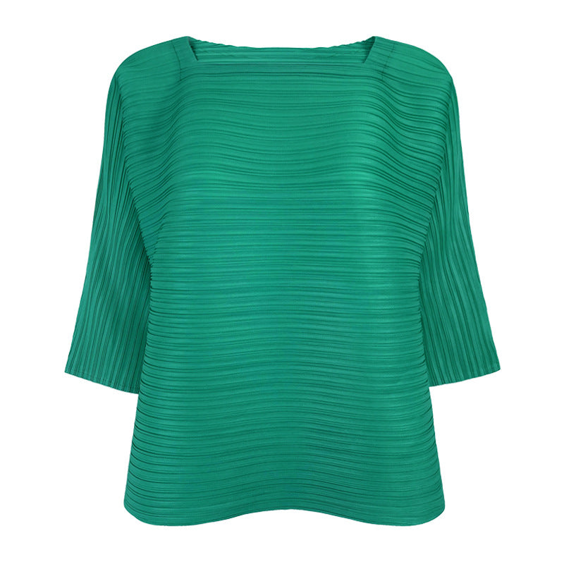 Plissé Pleated Casual Square Neck T-Shirt Top