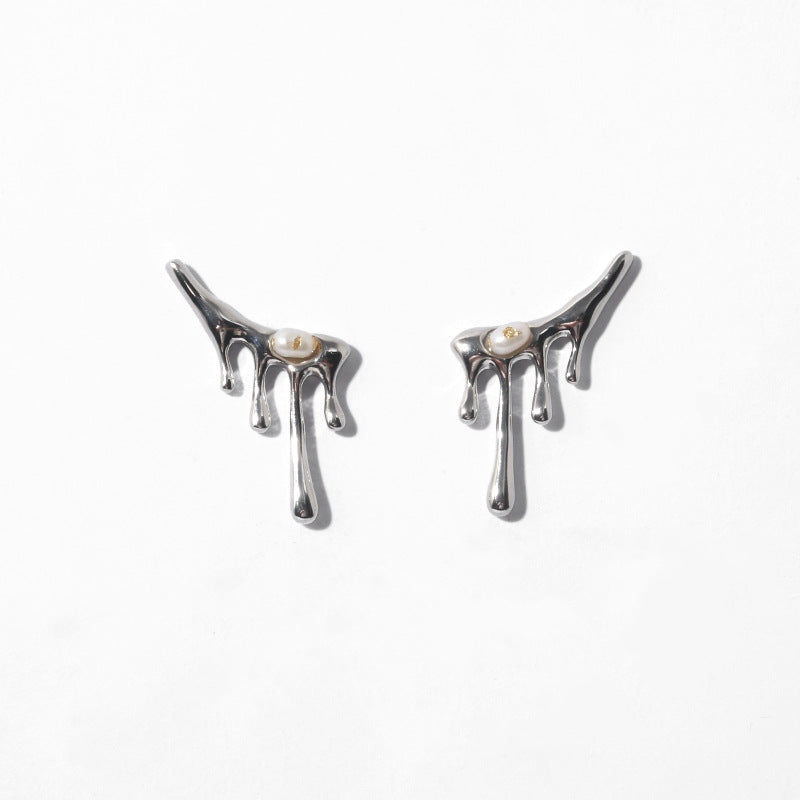 Silver Hip Hop Water Drop Minimalist Earring Stud