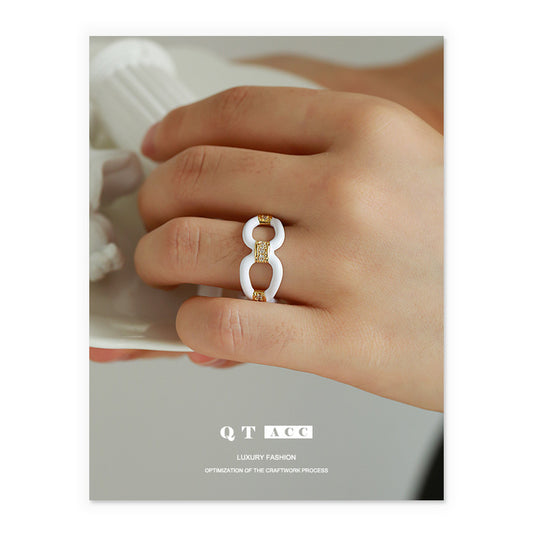 White Gold Plated Geometric Cutout Minimalist Ring