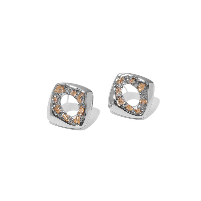 Silver Diamond Hollow Zircon Inlaid Minimalist Earring Stud