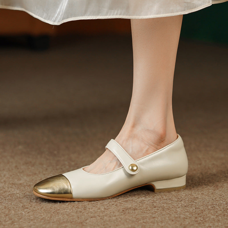 Square Head Leather Ballerina Flats