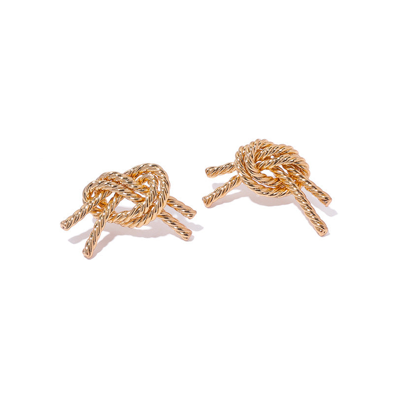 Gold Plated Twist Rope Knot Minimalist Earring Stud