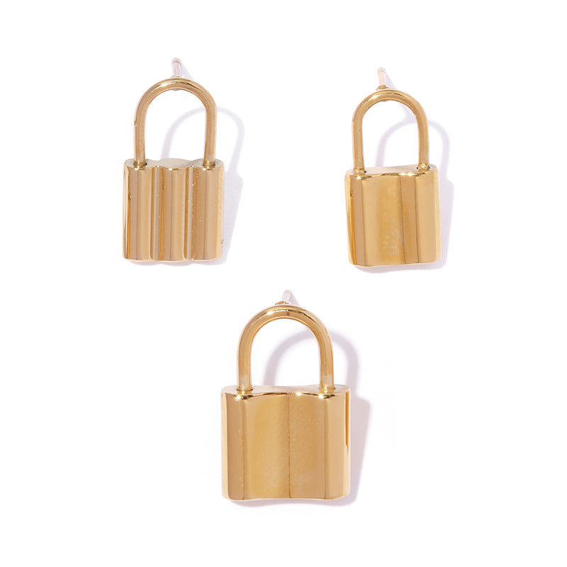 Titanium Steel Gold Lock Minimalist Earring Stud