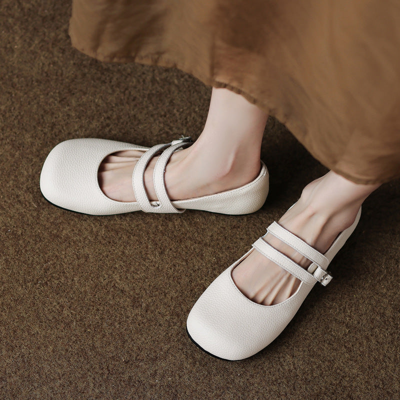 Litchi Texture Leather Ballerina Flats