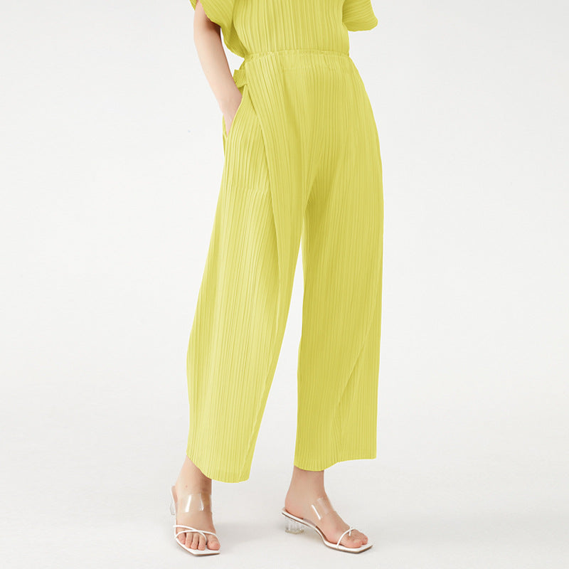 Wide Plissé Pleated Trousers