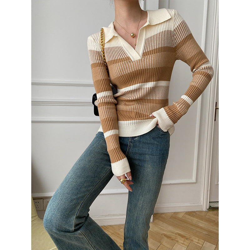 POLO Large Lapel Knitted Sweater Top