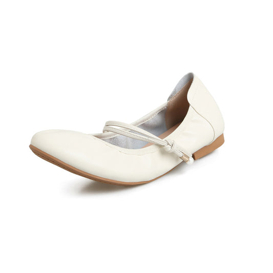 Mary Jane Round Head Leather Ballerina Flats