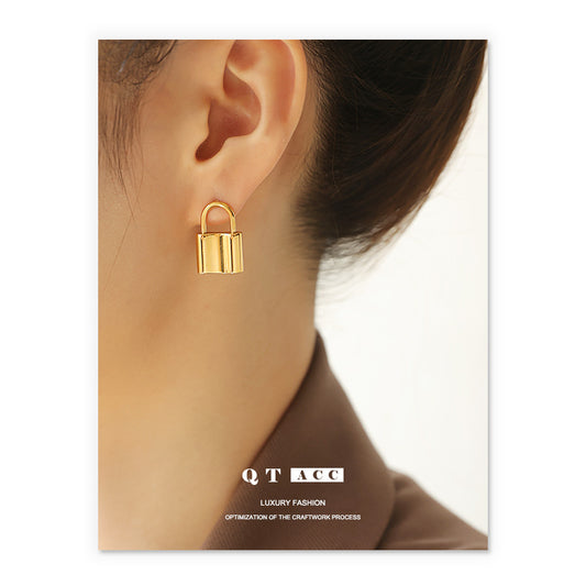 Titanium Steel Gold Lock Minimalist Earring Stud